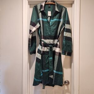 Ashley Stewart Plaid Belted Shirt Dress Green & Black Size 14 NWT
